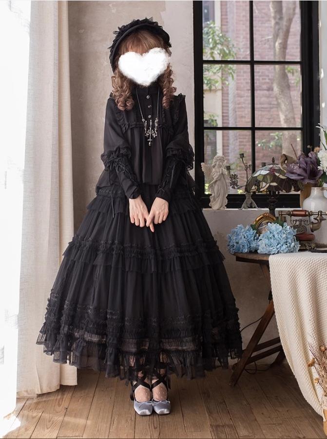 ThinkFly - Pleated Heart - Elegant Lolita Petticoat with Dotted Gauze Hem
