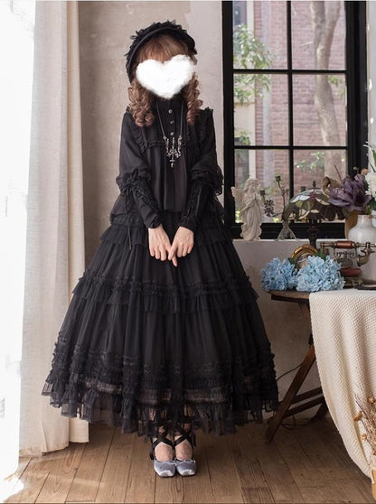 ThinkFly - Pleated Heart - Elegant Lolita Petticoat with Dotted Gauze Hem
