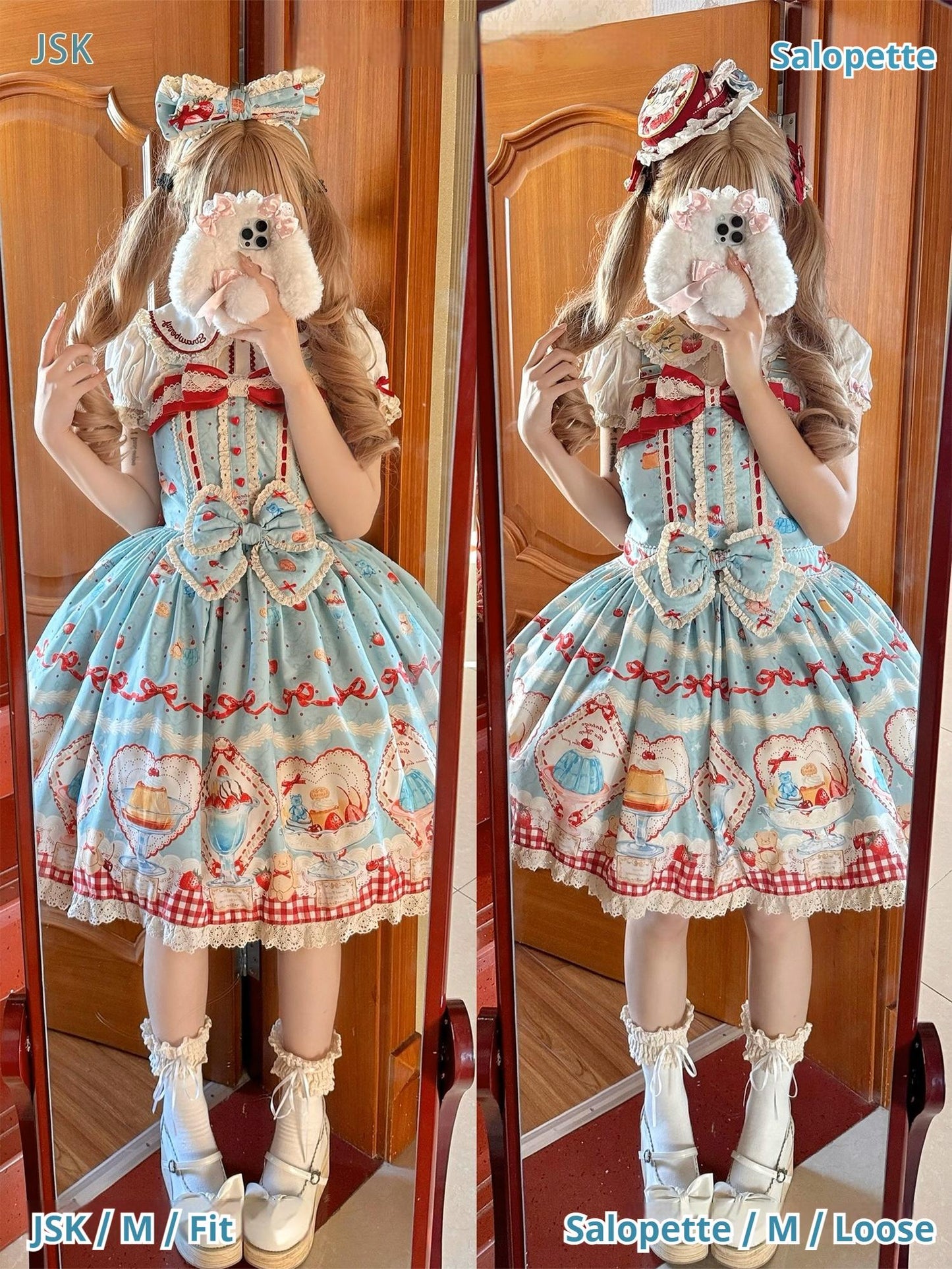 DreamWhale - Showa Dessert Showcase - Kawaii Lolita Dress Suit Pudding-Inspired JSK/Salopette