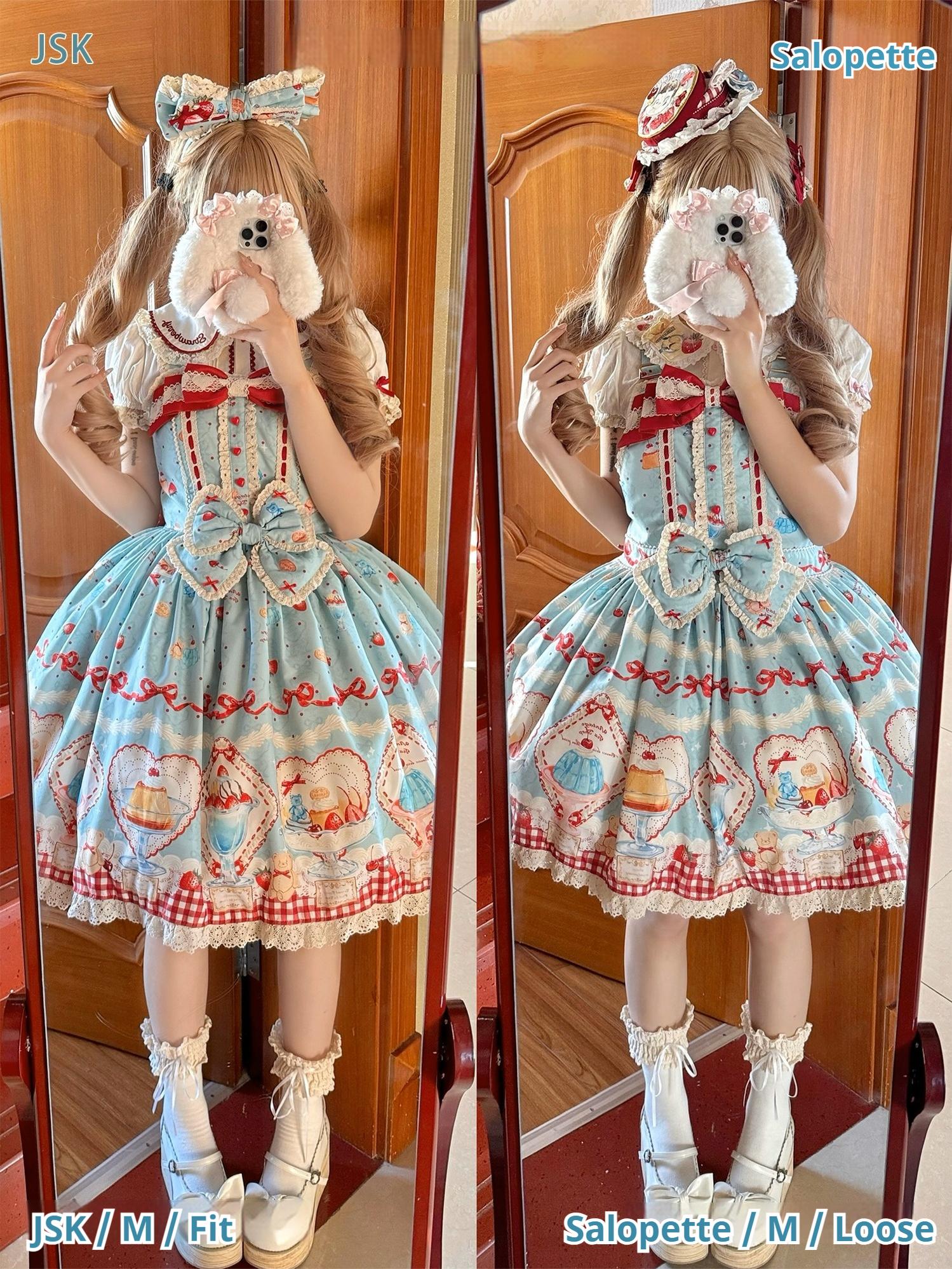 DreamWhale - Showa Dessert Showcase - Kawaii Lolita Dress Suit Pudding-Inspired JSK/Salopette