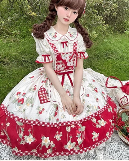 Piggy Bun - Sweet Lolita Shirt Strawberry Embroidery Ivory Blouse