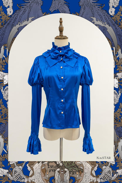 Nn Star - Dragonbone Lily - Gothic Lolita Satin Shirt with Vintage Julie Sleeves