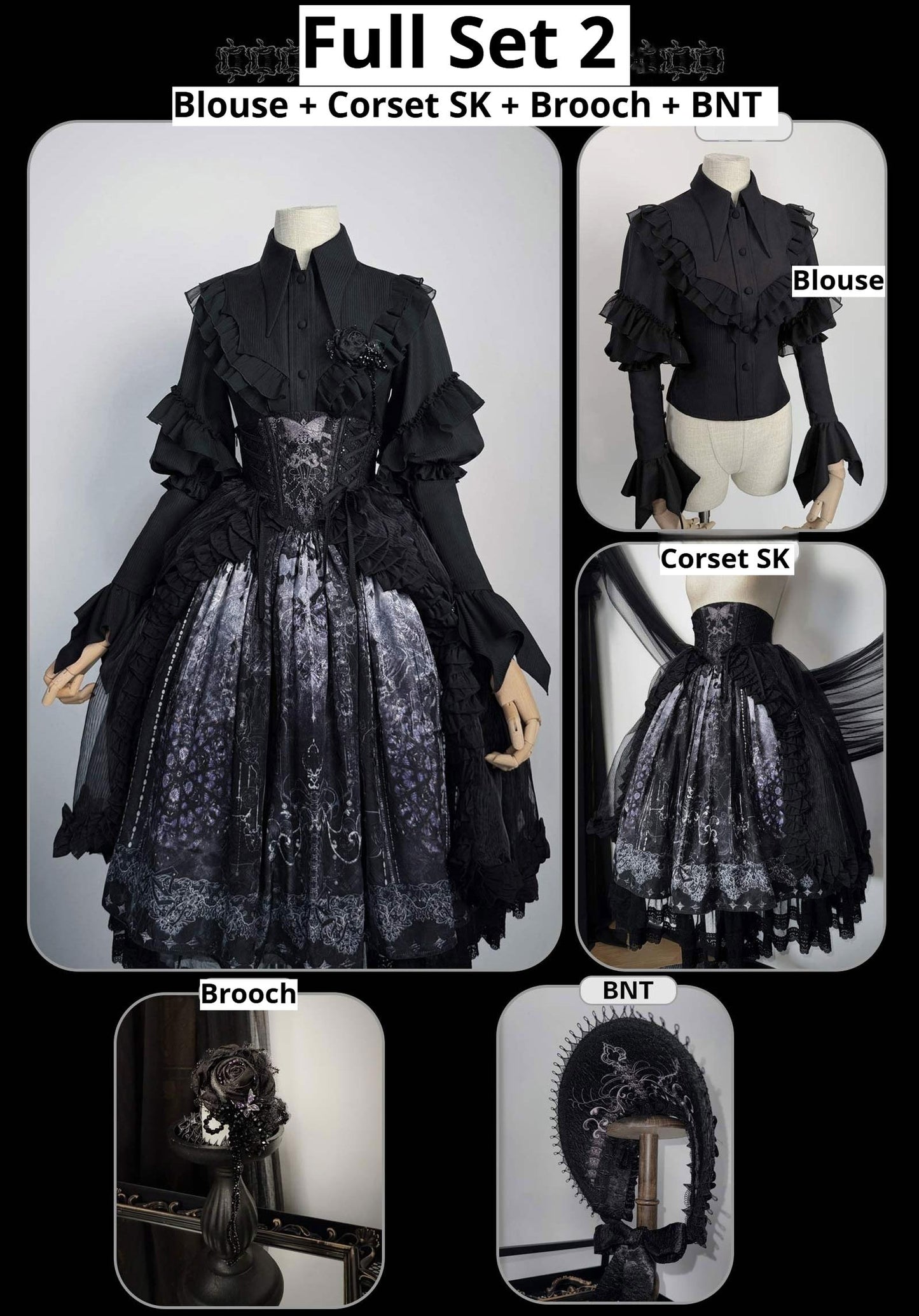Susin Lolita - Bone-Eroded Butterfly - Gothic Lolita JSK & SK Set