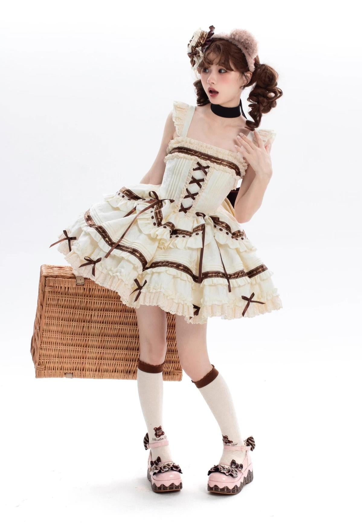 Chubby Cat Diary - Chocolate Layer Cake - Plus Size Cotton Lolita Jumper Dress