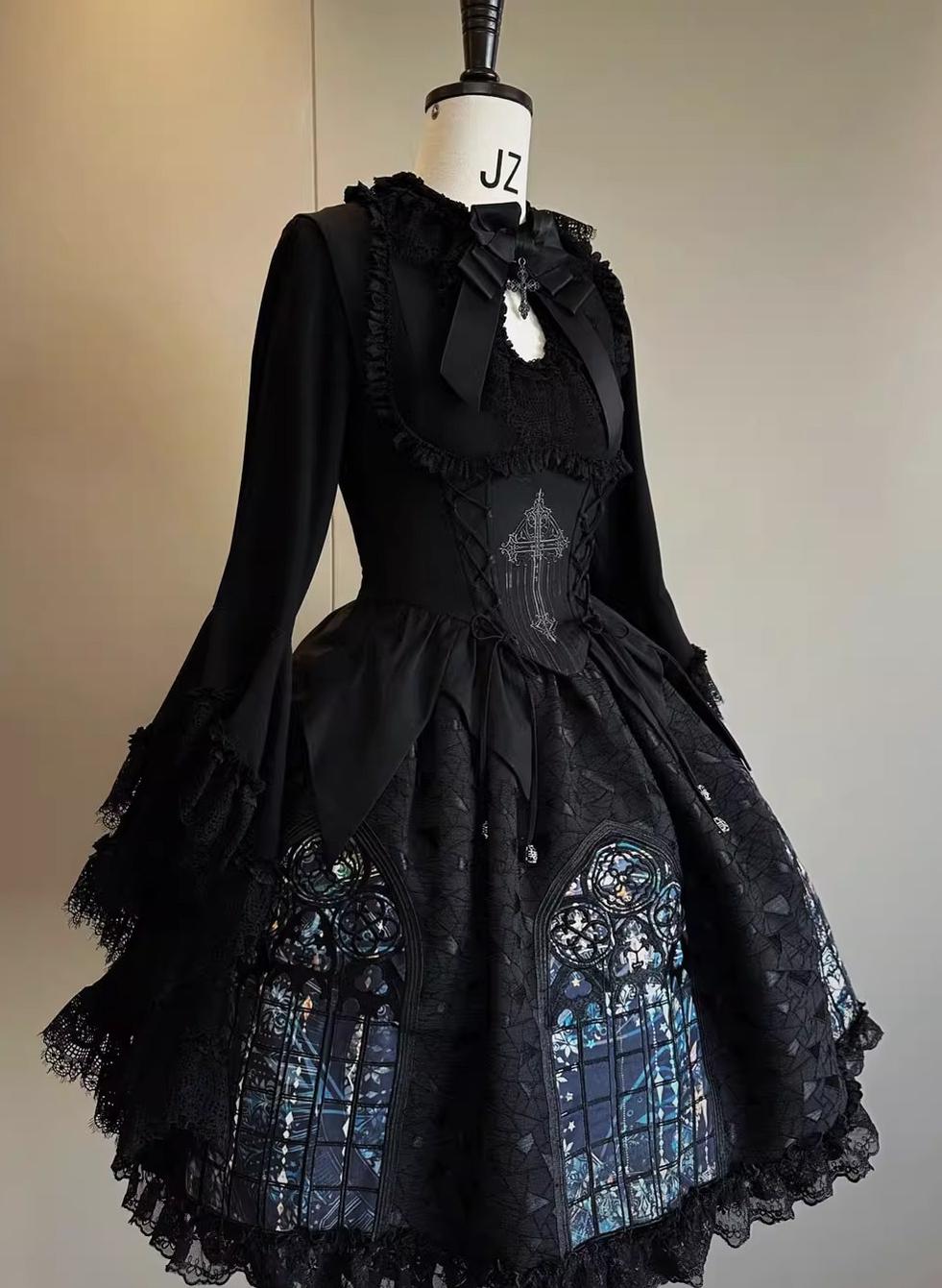 Susin Lolita - Night Traveler - Gothic Lolita Skirt Outfit Long Coat Shirt and Bustier Set