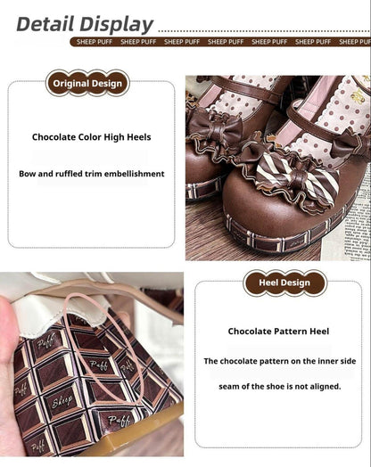 Sheep Puff - Layered Pastry - Sweet Lolita High Heel Shoes Chocolate Prints Shoes