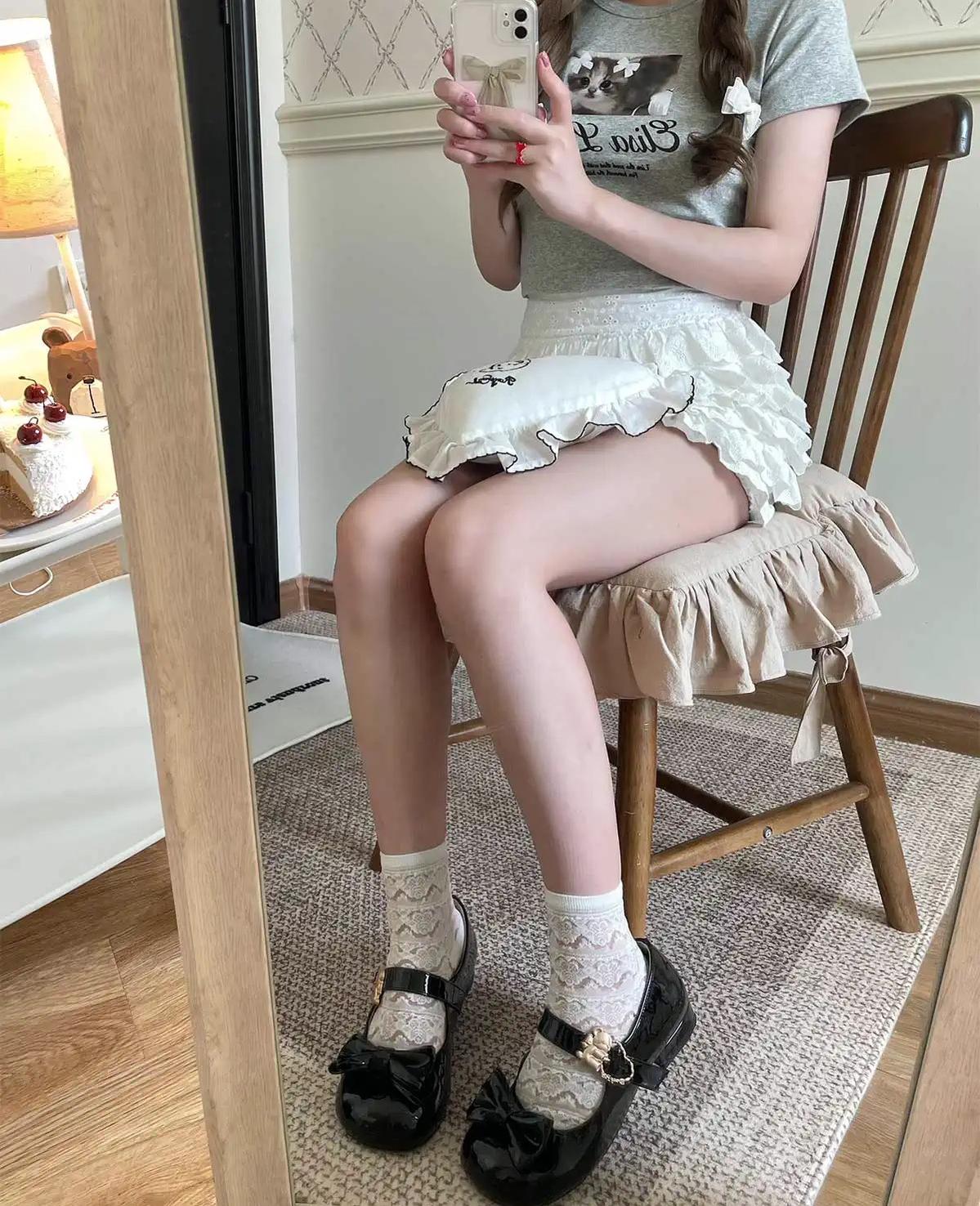 Sheep Puff - Hug Bear - Sweet Lolita Heel Shoes Bear Metal Buckle Bow Shoes