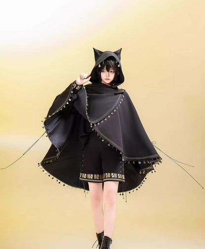 Princess Chronicles - Black Cat - Black Ouji Lolita Cape with Cool Cat Ear Hood