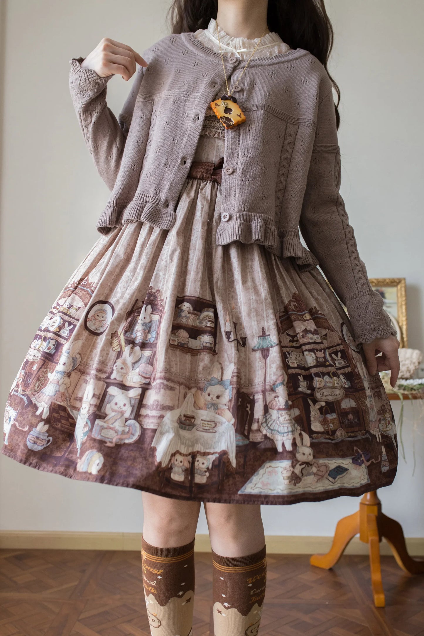 MIST - Kawaii Lolita Sweater Cardigan, Ruffled Lace Hem