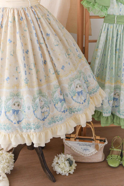 Strawberry Witch - Lily of the Valley Kitten - Country Lolita OP with Embroidery and Cat Print