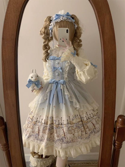 Uncle's Workshop - Angel Lamb - Kawaii Lolita Dress With Side Pockets, Lamb Print