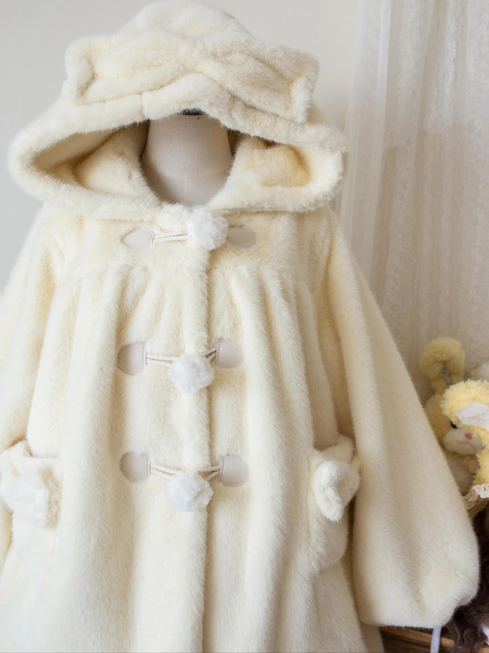 MIST - Cream Cheese - Winter Kawaii Lolita Overcoat Thickened Hooded Loose Outwear