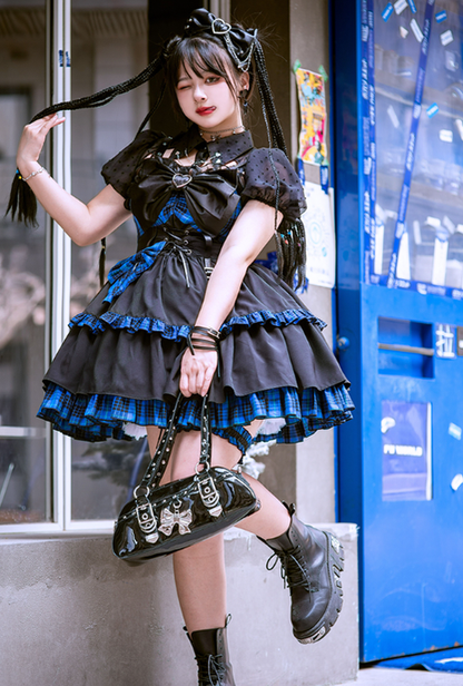 Alice Girl - Gothic Lolita Dress Blue Plaid Jumper Dress