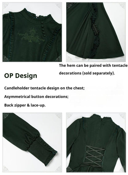 With PUJI - Letter and Poetry ﾂｷ Abyss Clinic - Gothic Lolita Green Dress Set