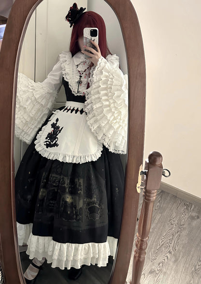 Dark Circle Clinic - Barbara Manor Night - Gothic Lolita JSK Pleated Floral Print Lolita Dress