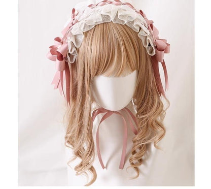 Xiaogui - Ivory & Pink Sweet Lolita Headdress Bridal Lace Headwear