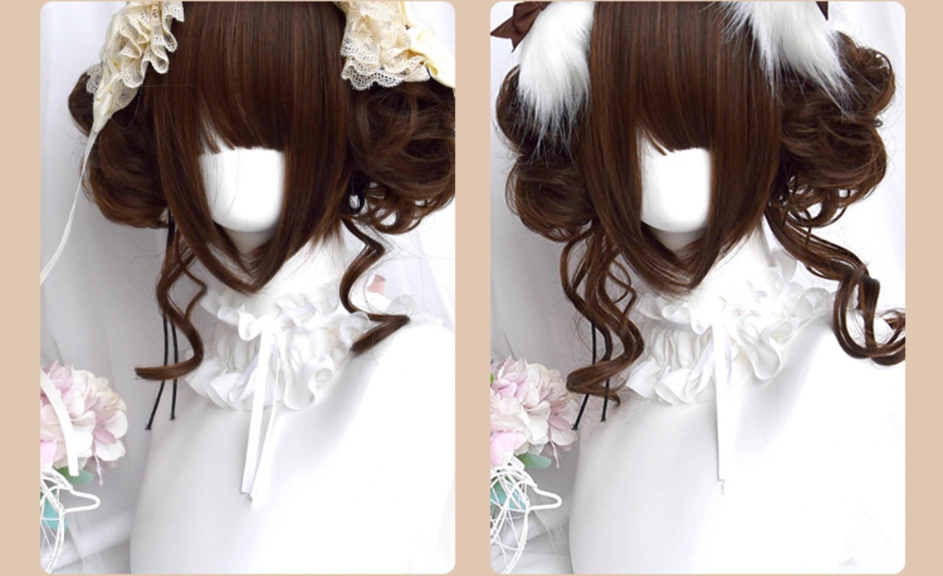 Sinwavy - Kawaii Lolita Brown Wig Cute Bun Ponytail Doll-like Wig