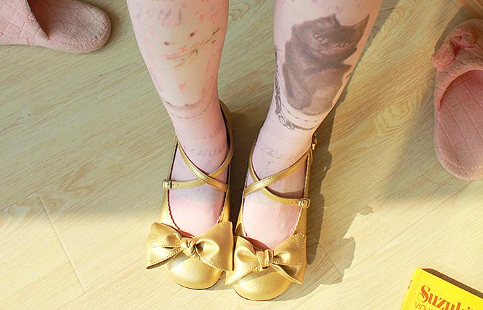 Sosic - Bow and Low Heel Cross Band Lolita Leather Shoes