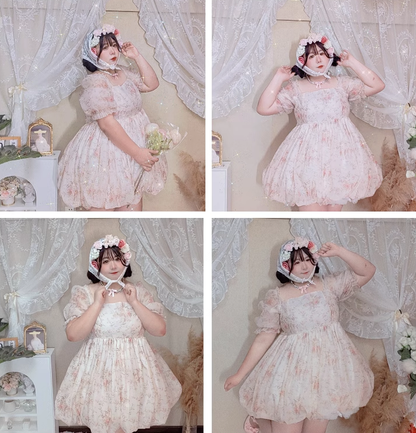 Rouroudream - Selkie - Plus Size Sweet Lolita OP Trailing Floral Princess Gown Dress