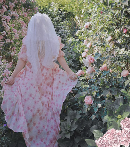 Yingtang - Berlin Rose - Plus Size Lolita Dress Puffy Trailing Floral Print