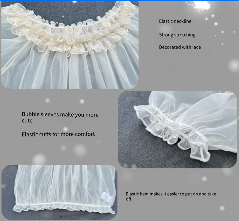 ZhiJinYuan - Daily Lolita Shirt Short Sleeve Sheer Mesh Off-Shoulder Blouse