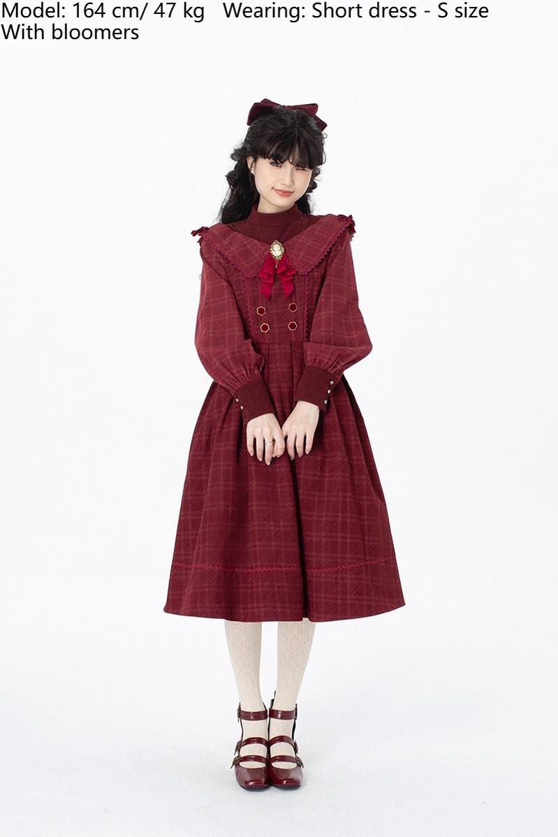 ZeeYe - Maple Dan Bai Lu - Classic Lolita Plaid Dress Long Sleeved OP