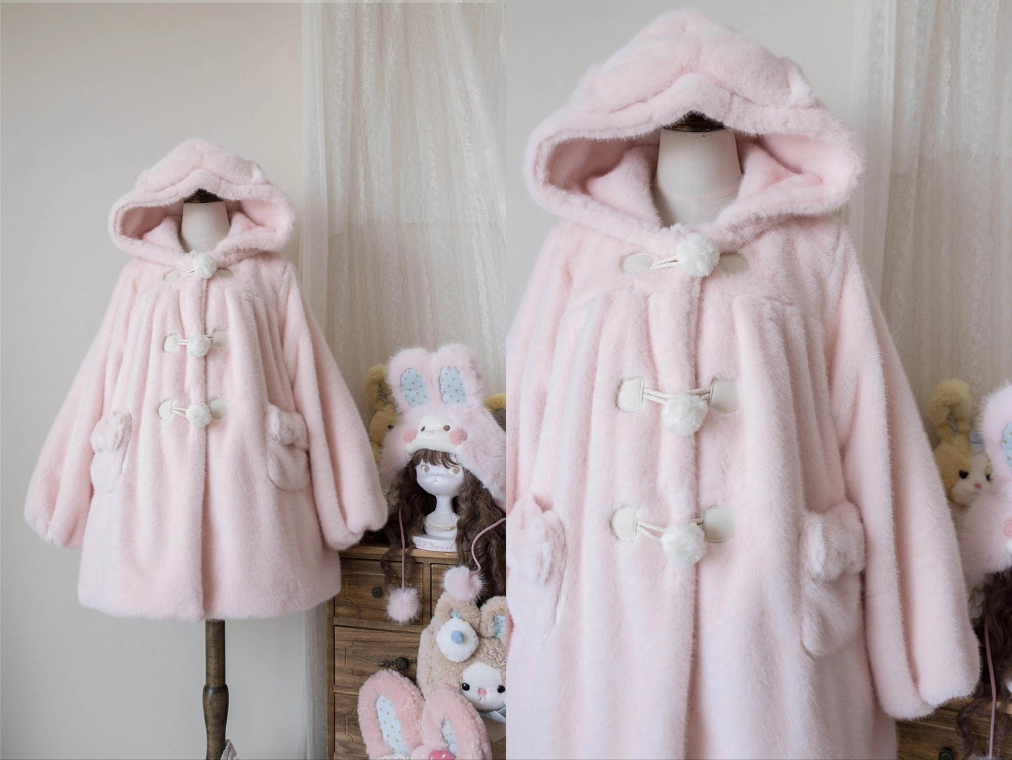 MIST - Cream Cheese - Winter Kawaii Lolita Overcoat Thickened Hooded Loose Outwear