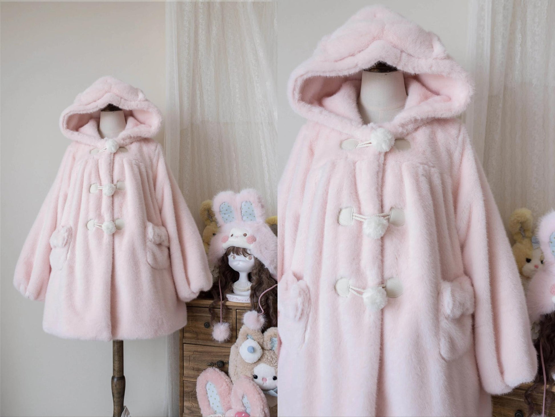 MIST - Cream Cheese - Winter Kawaii Lolita Overcoat Thickened Hooded Loose Outwear