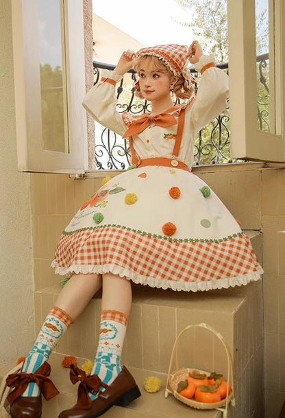 Mademoiselle Pearl - Persimmon - Autumn Persimmon Print Lolita OP JSK SK Dress