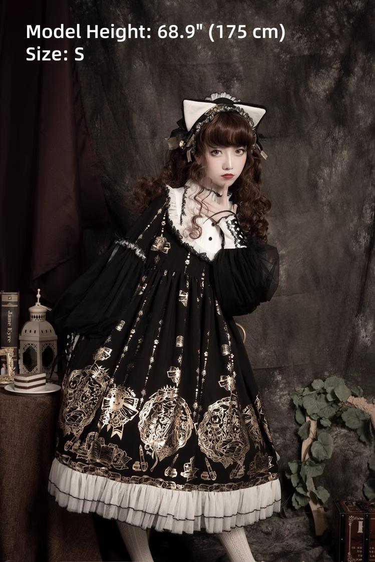 Ilovexiaolu - Foil-Stamped Fairytale Town - Animal Print Gothic Lolita Dress