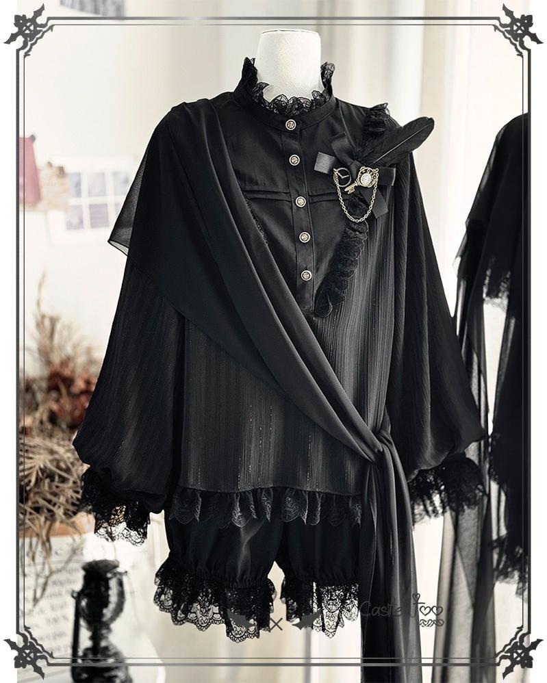 CastleToo - Black Moonlight - Ouji Lolita Chiffon Shirt Outfit