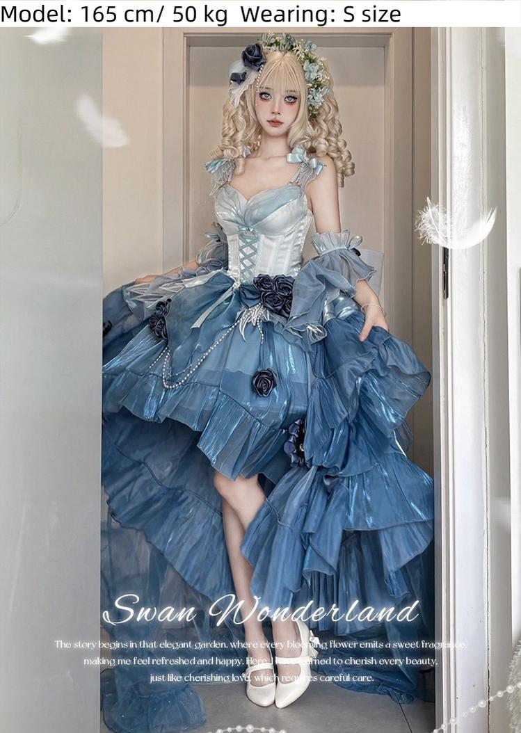 Meowing and Fruity - Swan Wonderland - Fairy Lolita JSK with High-Low Hem