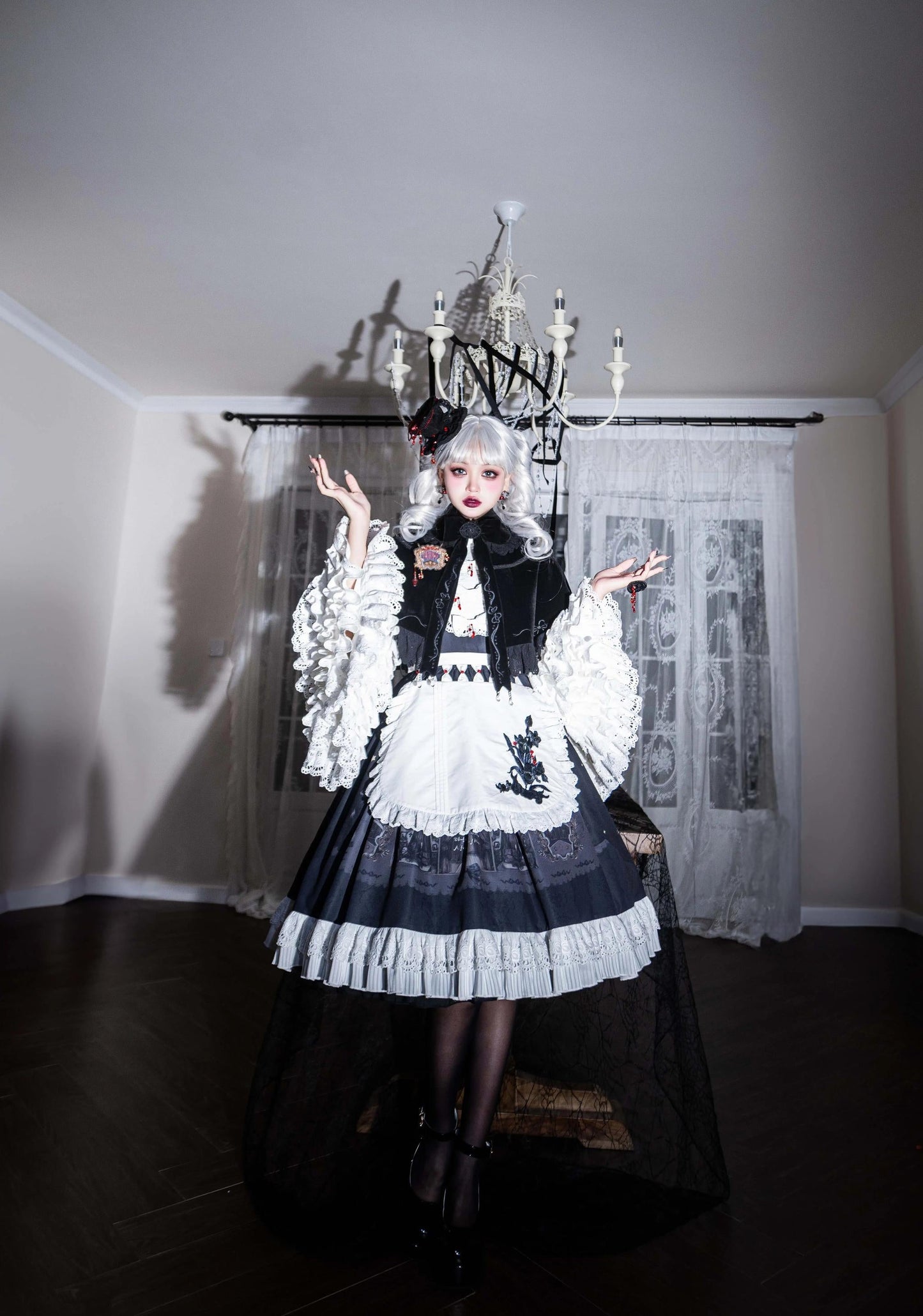 Dark Circle Clinic - Barbara Manor Night - Gothic Lolita JSK Pleated Floral Print Lolita Dress