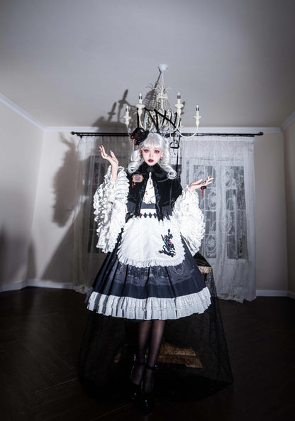 Dark Circle Clinic - Barbara Manor Night - Gothic Lolita JSK Pleated Floral Print Lolita Dress