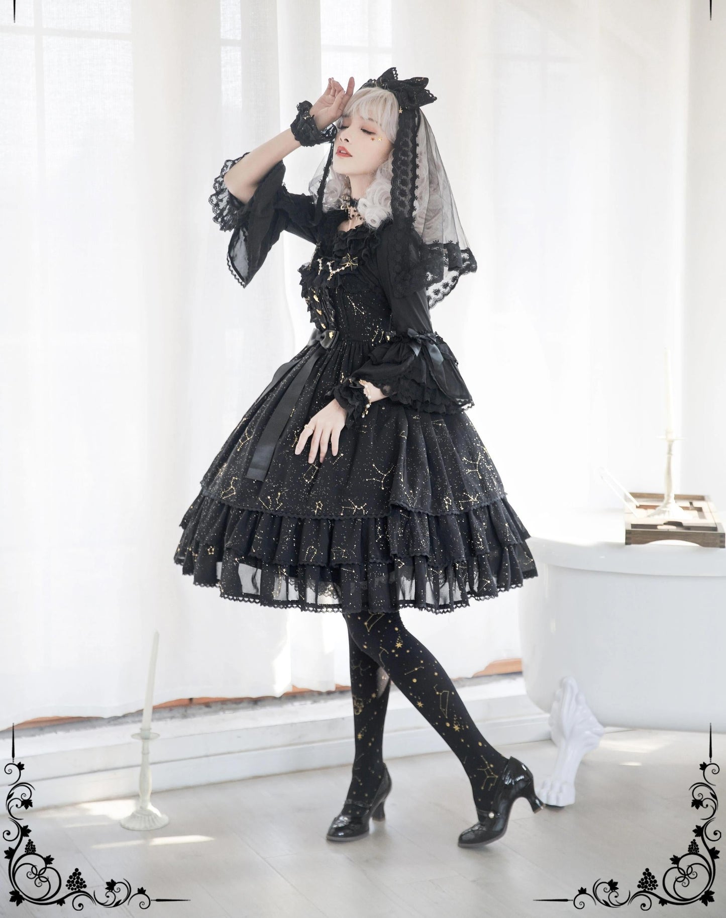 Sakuya Lolita - Whisper Of Stars - Constellation Foil Printing Elegant Lolita High Waist JSK Dress