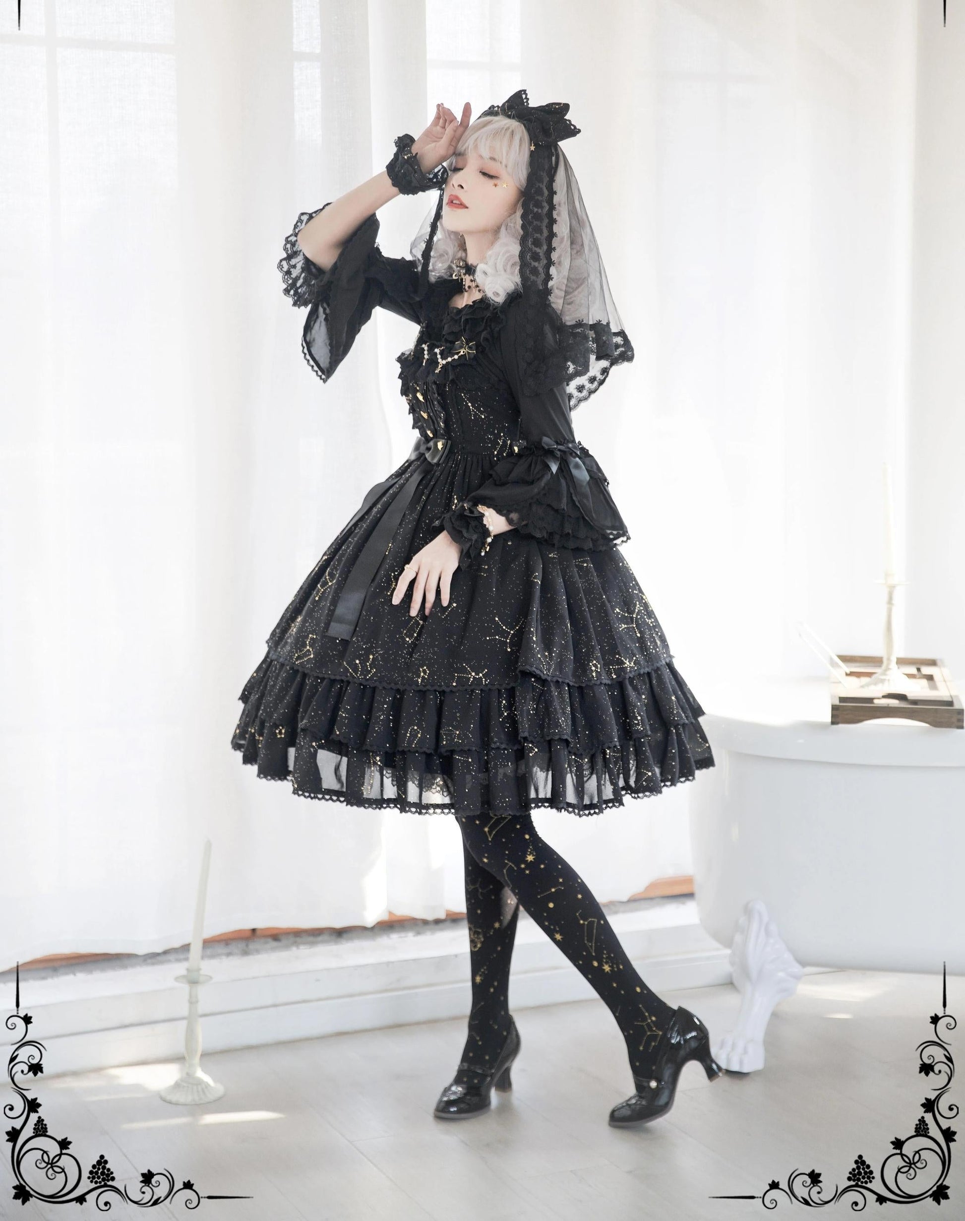 Sakuya Lolita - Whisper Of Stars - Constellation Foil Printing Elegant Lolita High Waist JSK Dress