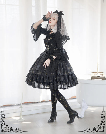 Sakuya Lolita - Whisper Of Stars - Constellation Foil Printing Elegant Lolita High Waist JSK Dress