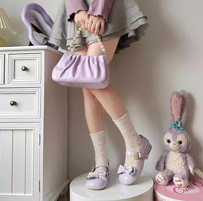 Sheep Puff - Hug Bear - Sweet Lolita Heel Shoes Bear Metal Buckle Bow Shoes