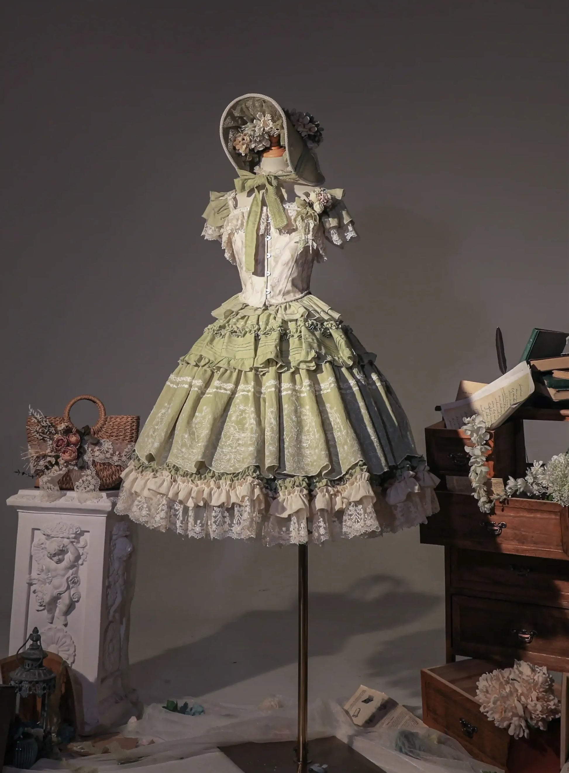 ZJstory - 14-line Poem Set - Classic Lolita Separate Dress Set Tiered Ruffles Skirt