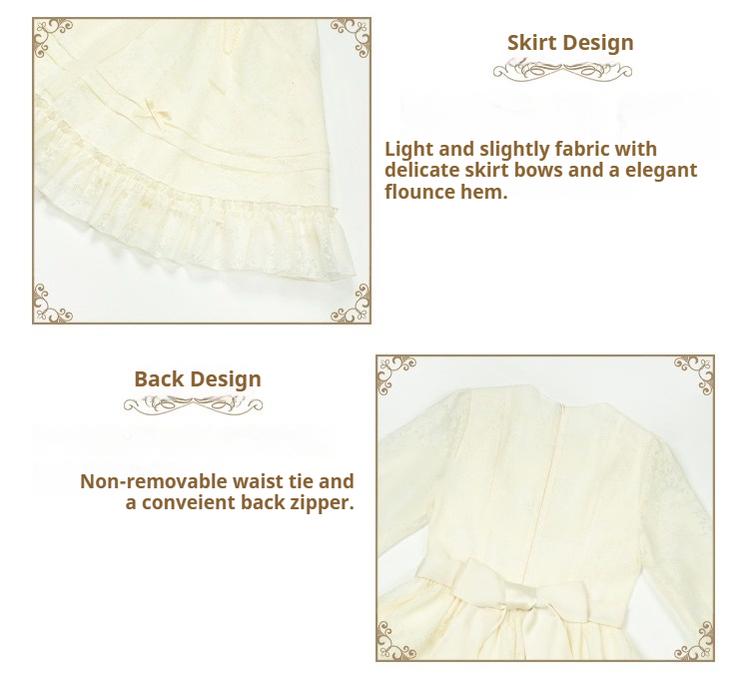 With PUJI - Floral Melody - Ivory Classic Lolita Long Sleeve OP Dress with Layered Bolero