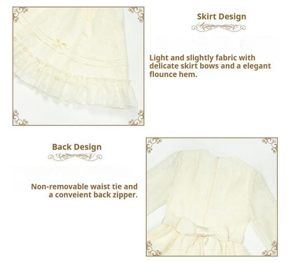 With PUJI - Floral Melody - Ivory Classic Lolita Long Sleeve OP Dress with Layered Bolero