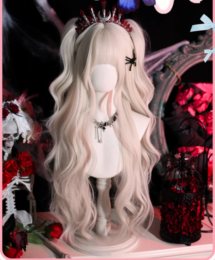 Dalao Home - Moko - Gothic Lolita Wig Pearl Milk Grey Long Curly Hair
