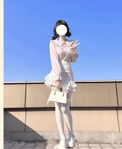 Niu Niu - Plus Size Lolita Shirt Long Sleeve Doll Collar Blouse