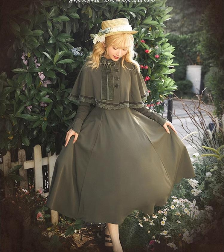 KINOKOKO - Aslan Blessings - Classic Lolita OP Seven-panel Slim Fit Dress with Cape