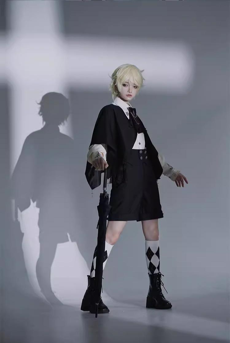 CastleToo - Night Raven Magic - Ouji Lolita Dress Set, Suspender Shorts & Cape
