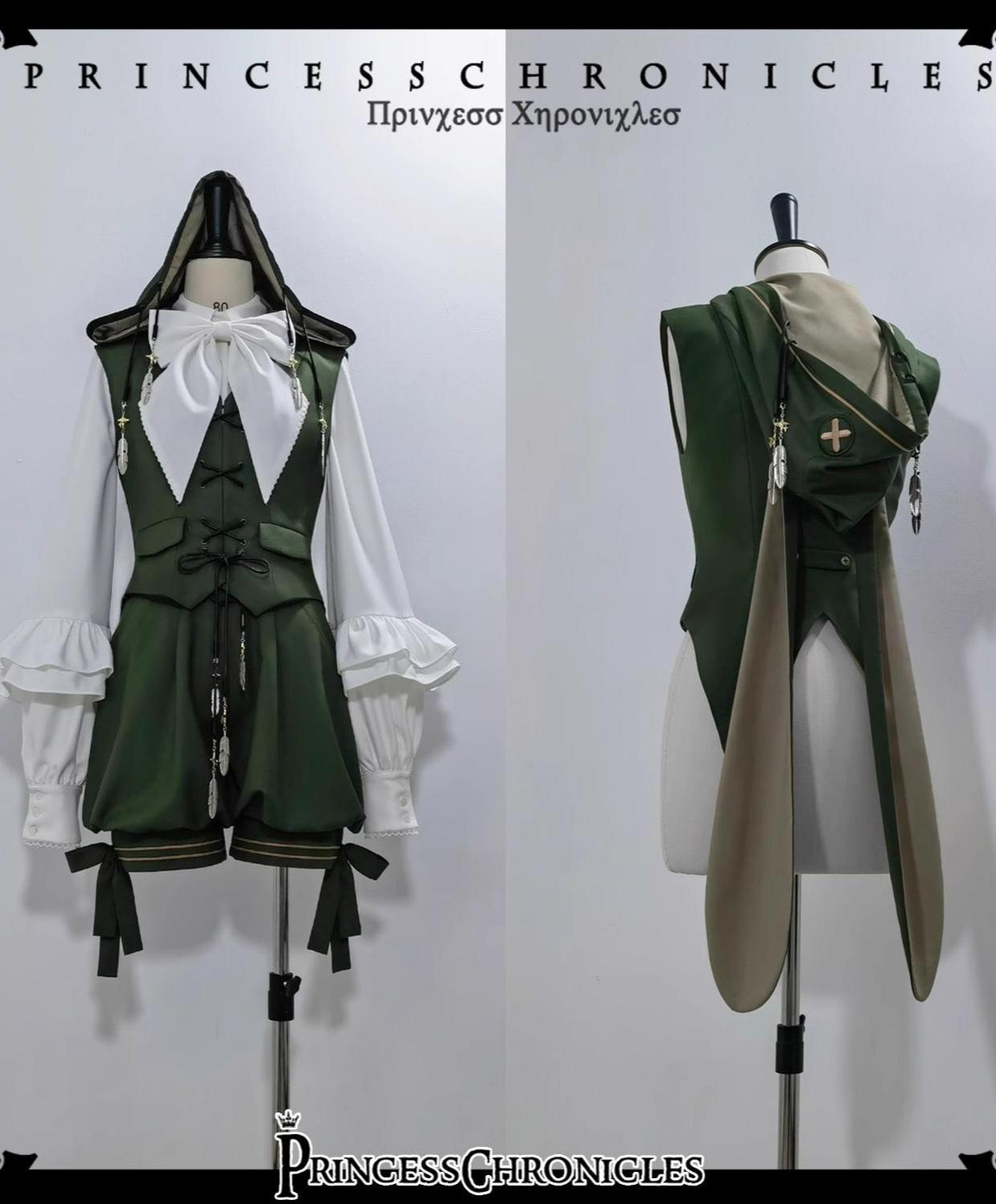 Princess Chronicles - Bunny Feather - Ouji Lolita Shorts Set with Hooded Vest with Bunny Ear