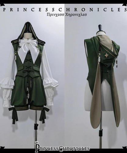 Princess Chronicles - Bunny Feather - Ouji Lolita Shorts Set with Hooded Vest with Bunny Ear