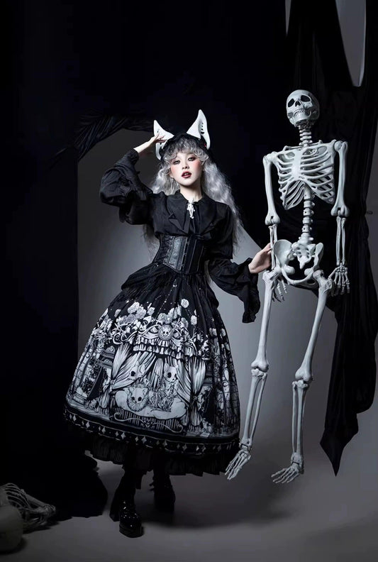 Caged Bird Hotel - Bone Theater - Halloween Gothic Lolita Fashion Shirt Skirt