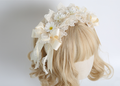 Xiaogui - Sweet Lolita Ivory Lace bow Hair Accessories