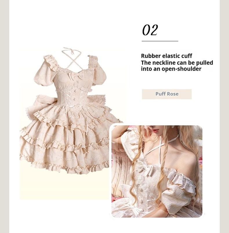 OCELOT - Puff Rose - Sweet Lolita OP Princess Bow Trailing Lolita Dress